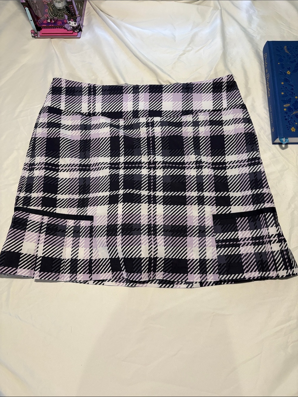 Plaid Mini Skirt in Black and Light Purple
